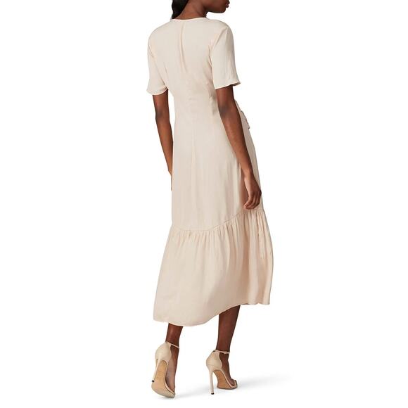 Love Whit Port Dress Tie Waist Short Sleeve Button Front Midi Nude S - Picture 4 of 15